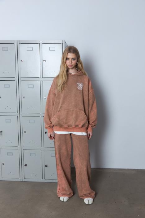 Oversized hoodie vintage-effect beige love is full of riddles