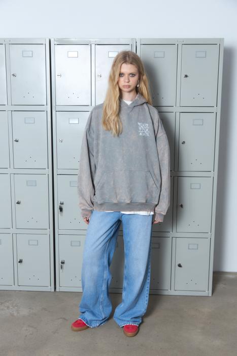 Oversized hoodie vintage-effect grey love is full of riddles