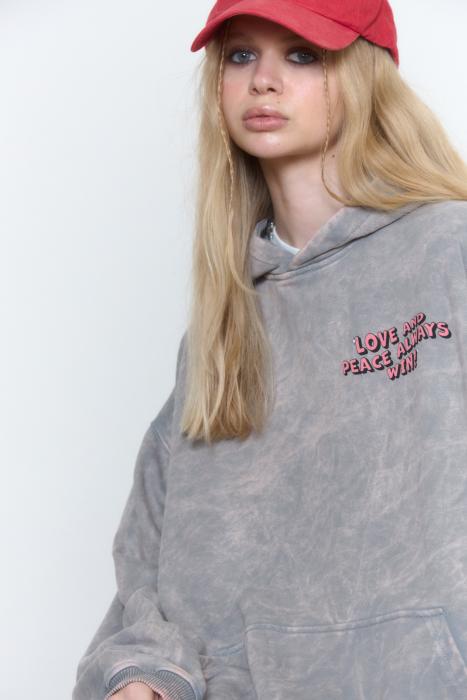 Oversized hoodie vintage-effect grey love and peace are always win